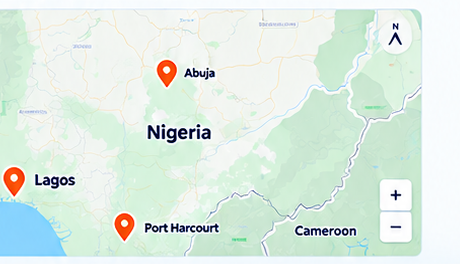 Map of Nigeria displaying Proconsul Logistics office hub and operation bases at Tincan Island Port, Apapa Port, LFTZ, and MMIA